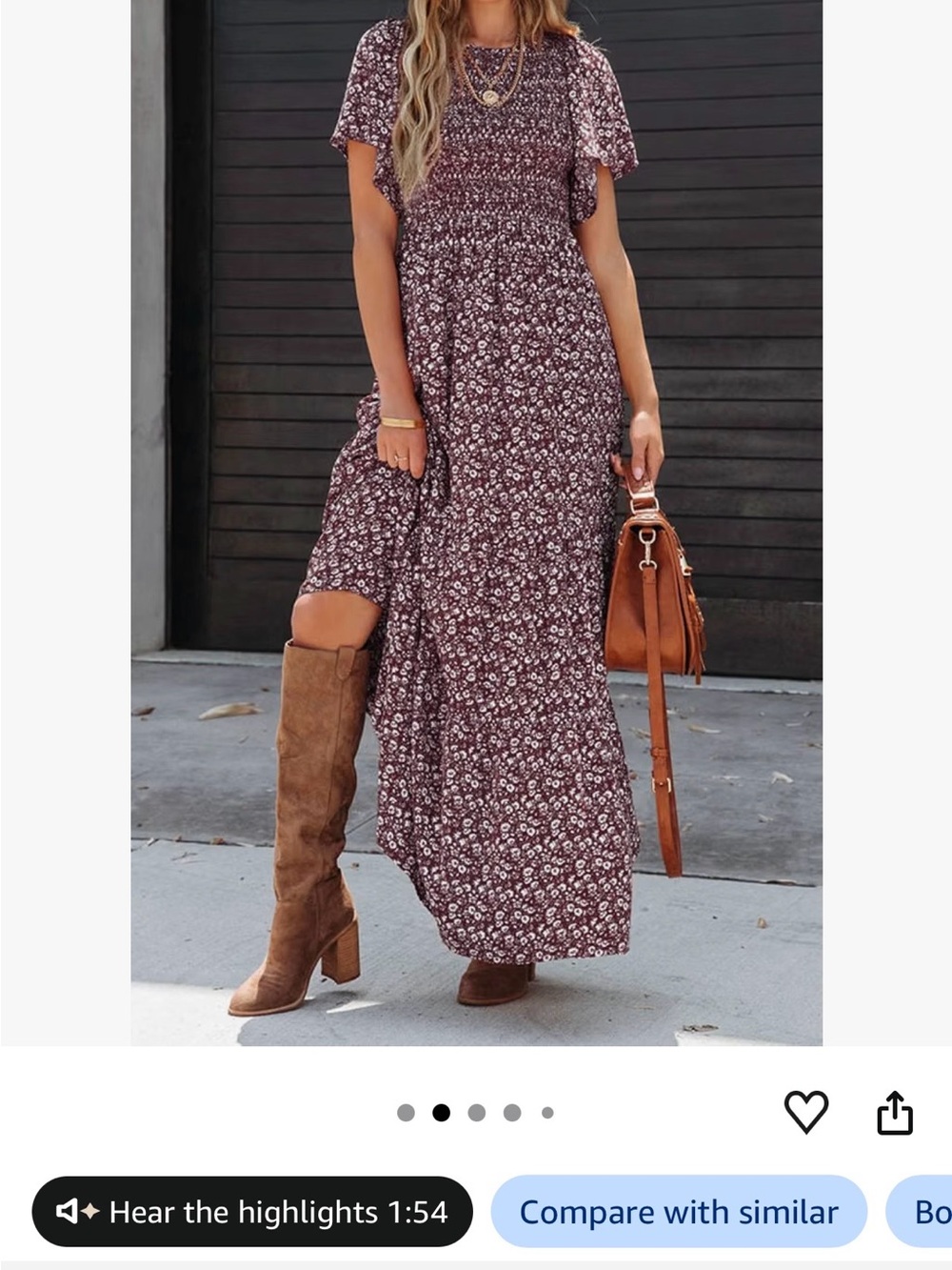 Smocked Waist Burgundy Floral Maxi Dress - NWT - Picture 6 of 7